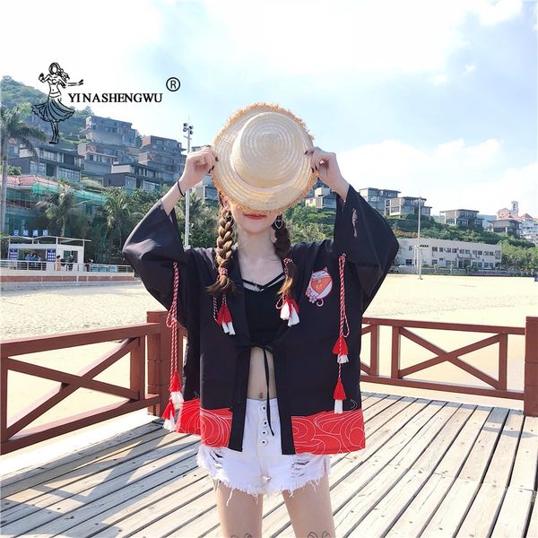 

kimono cardigan women harajuku summer beach casual japanese lucky cat print shirt yukata women asian kimono cosplay costume, Red