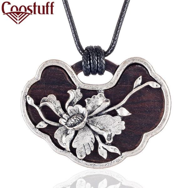 

long necklace for women lotus jewelry vintage sandalwood pendants decoration accessories chokers women's suspension necklaces, Silver