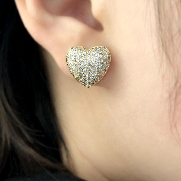 

charm love heart shape stud earrings shiny cubic zirconia stone bling gold color statement women trendy jewelry 2020 brincos, Golden;silver