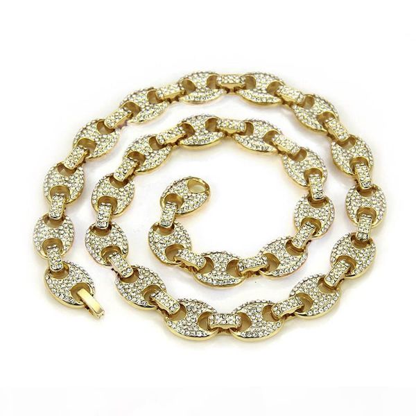 

man hip hop 12mm gold silver color plated iced out puff marine link chain men bling necklace