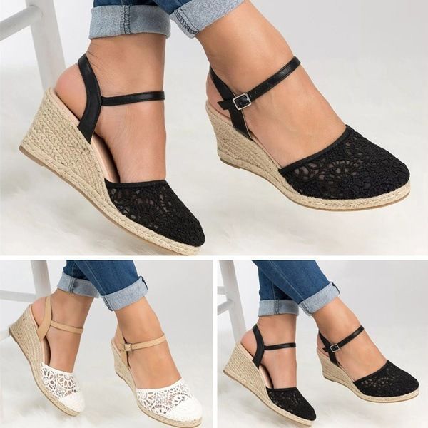 

high heel sandal for women female sandals fashion womens shoes 2020 buckle wedge large size heeled ladies luxury on beige, Black