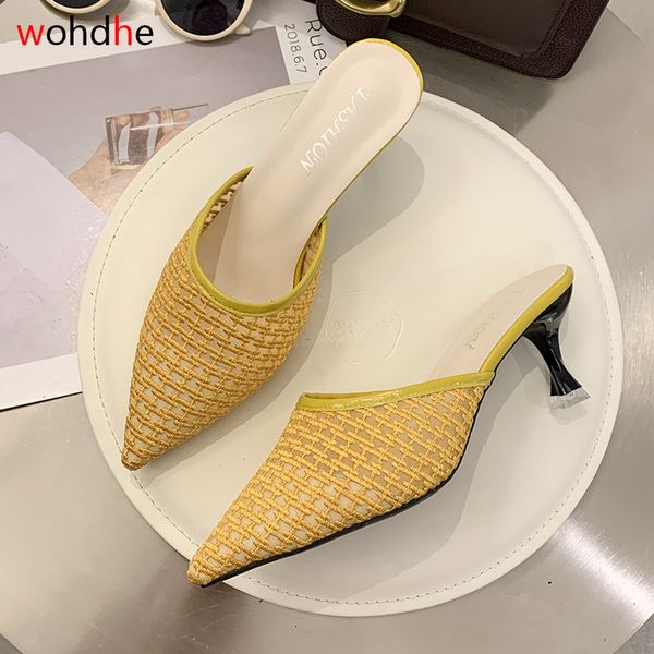 

wohdhe women mules pointed toe women slippers summer sandals breathable mesh outdoor slides zapatos de mujer, Black