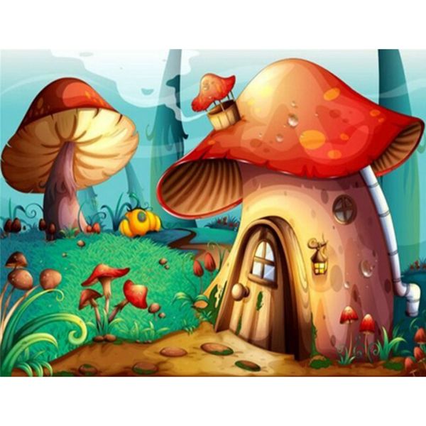 

5d diy diamond painting mushroom house scenery cross stitch diamond embroidery crystal round diamond mosaic pictures home decor