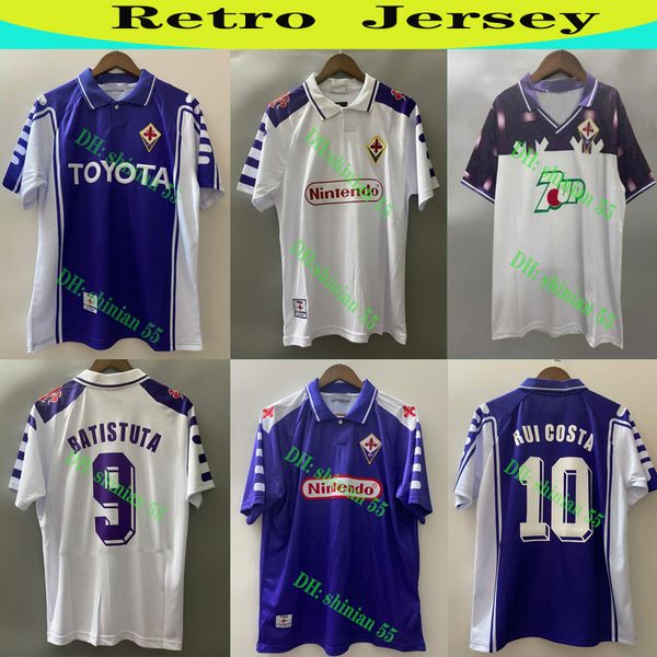 

fiorentina retro 92 93 1998 1999 retro camicia di calcio maglie batistuta 99 00 florence home away rui costa edmundo retro football jersey, Black;yellow