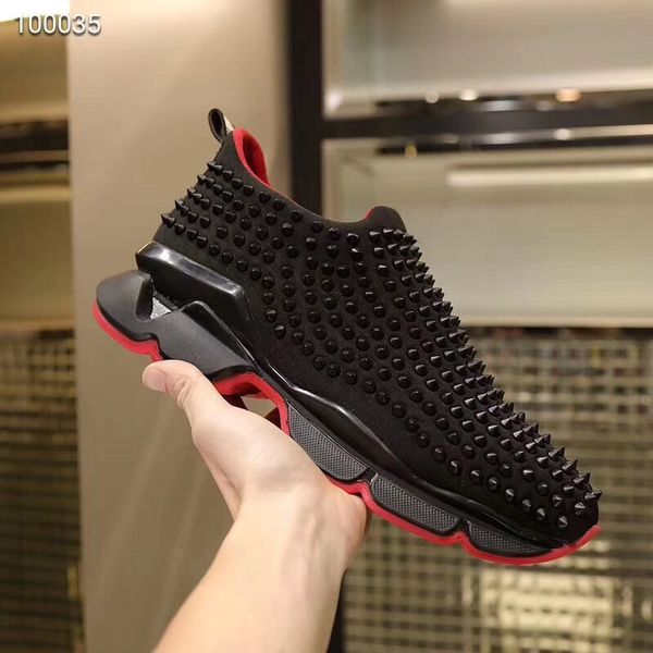 

2019 ace designer fashion designer brand studded spikes flats shoes red bottom casual shoesparty lovers genuine leather sneakers yu190427, Black