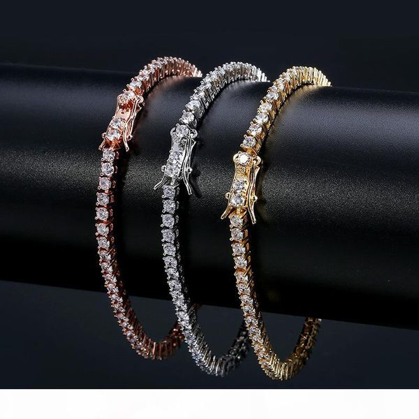 

mens rose gold tennis bracelets gold iced out chain bracelet fashion hip hop bracelets jewelry 3mm, Black