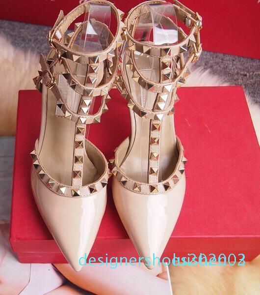 

women high heels designer dress shoes party rivets girls pointed toe shoes buckle platform pumps wedding shoes black white color s03