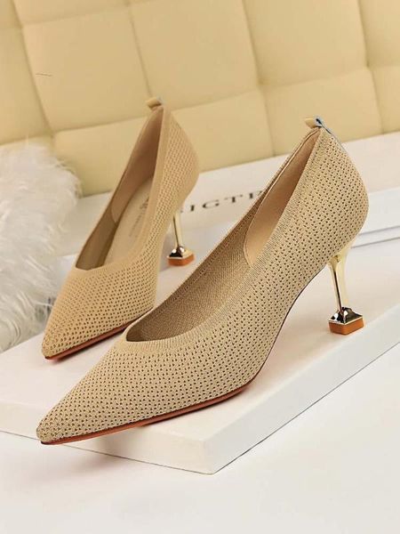 

women's singles shoes stiletto with fashion trend in contracted wool woven shallow mouth pointed joker, Black