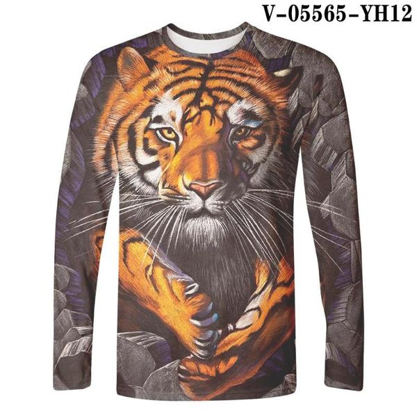 

wamni 3d long sleeve t-shirt animal picture lion and tiger hip hop harajuku novelty street clothing fashion casual wild top, White;black