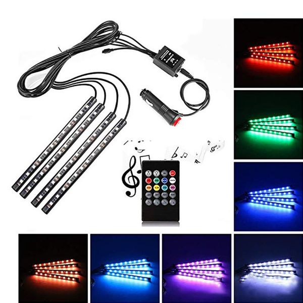 

aozbz car charge 12v 10w led strips glow interior decorative atmosphere blue inside foot light lamp with remote control
