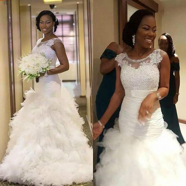 

african beaded mermaid wedding dresses for bride 2020 plus size rufffles white country wedding dresses custom made garden bridal gowns cheap