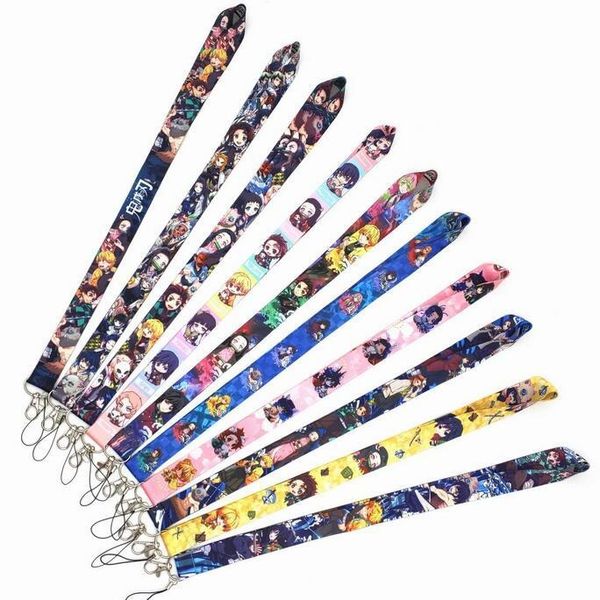 

mixed anime demon slayer kimetsu no yaiba neck strap lanyard mobile phone key chain id badge key chains kamado tanjirou