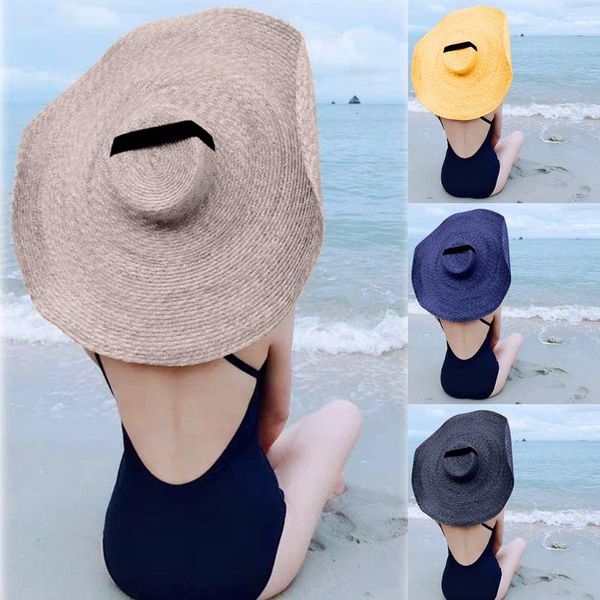 

wide brim hats beach hat casual women summer 2021 sun anti-uv protection foldable cap cover y711, Blue;gray