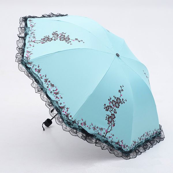 

umbrellas 6 colors plum flower blossom parasol lace three folding umbrella uv brand sunny / rain sun women