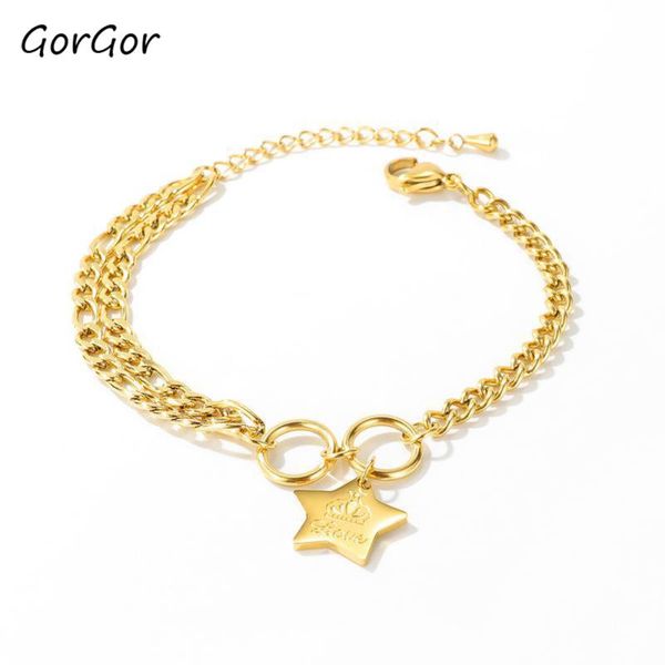 

gorgor women bracelets double layer chains letter stars lobster buckle ladies fashion hand accessories 1074, Black