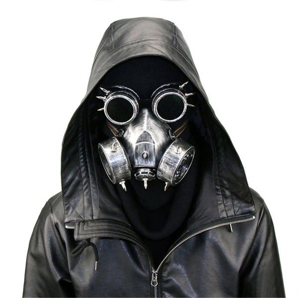 

steampunk metallic luster gas mask with goggles retro cosplay creepy death mask helmet for halloween costume jk2009xb