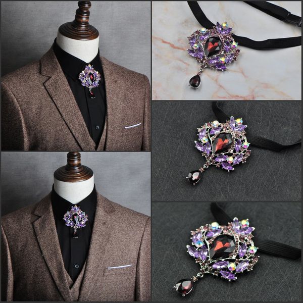 

bow tie for men men's dress party tie butterfly wedding bowtie crystal bolo, Black;gray