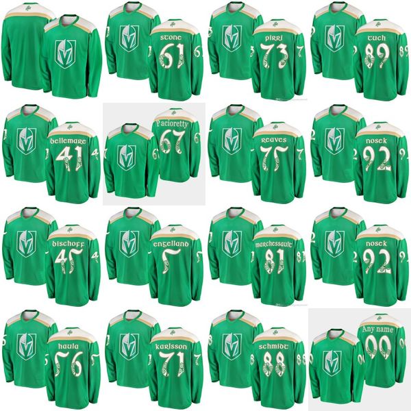 

vegas golden knights 2019 st. patrick's day jerseys tuch stone karlsson engelland pirri reaves marchessault schmidt ice hockey jerseys, Black