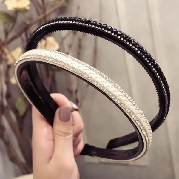 

hair accessories pu leather hairband whip woven diamond super flash fine sideband teeth headband anti-slip hoop women tiara