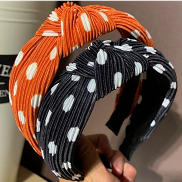 

pleated fabric headband for women classic polka dots print hairband knot korean women hair accessories face wash head band