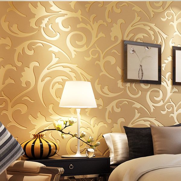 

3d embossed damask living room bedroom floral pattern cover non-woven wallpaper