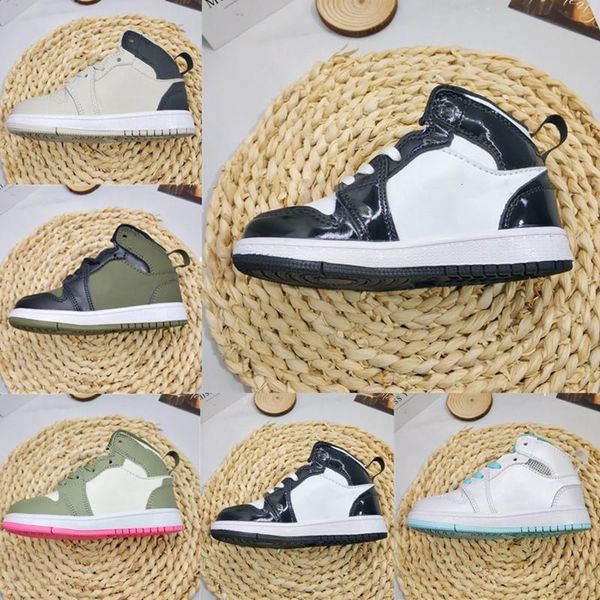 

kids 1s mid se kids basketball shoes black metallic gold white new born baby children athletic sports sneakers boy girl toddle