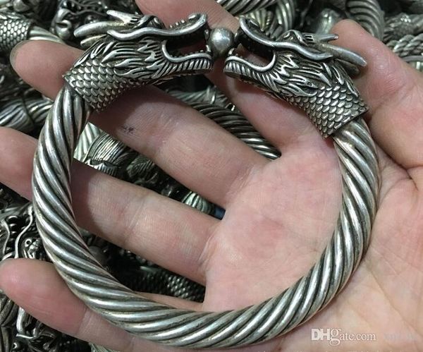 

collection china tibetan silver carved double headed dragon silver82, Black