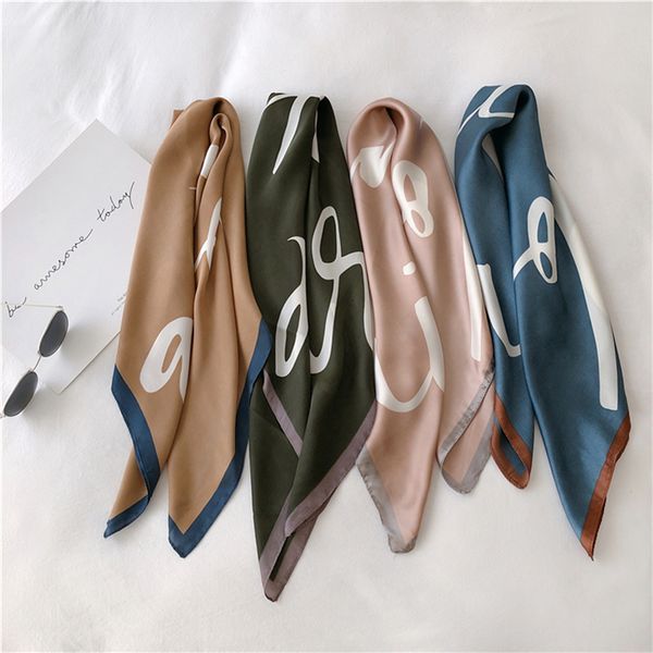 

dolphin women small square scarf 70*70cm letters print peacock chiffon silk scarves office lady champagne headbands bandana, Blue;gray