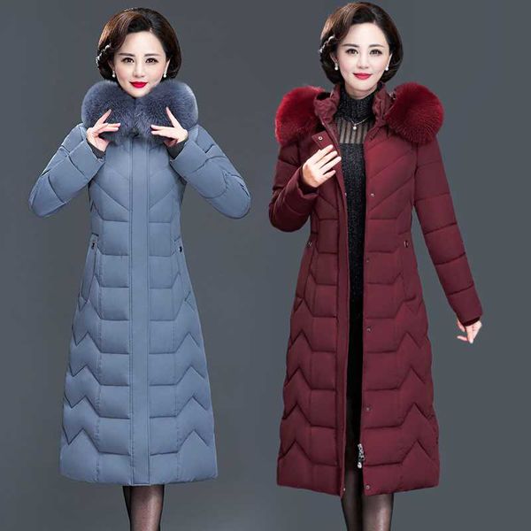 

women's down & parkas 2021 winter middle age women warm thick jackets cotton padded coats female loose big fur hooded outerwear long a2, Black