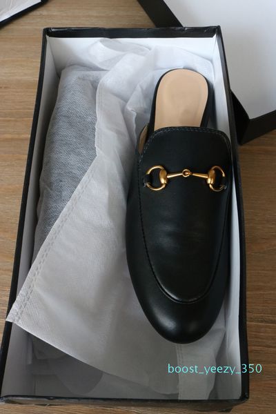

designer slippers women genuine leather mules flat mules shoes metal chain casual shoes loafers fashion outdoor slippers ladies 1 b35, Black