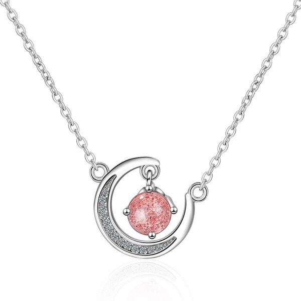 

fashion natural strawberry crystal moonstone zircon women necklaces collarbone chain female diamon d pendant romantic gifts, Silver