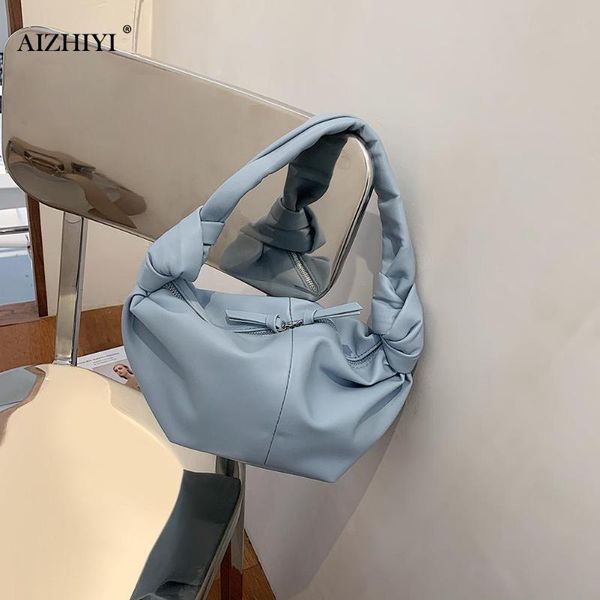 

fashion tie knot handbag totes portable women solid color soft pu leather casual female underarm shoulder bags travel clutches