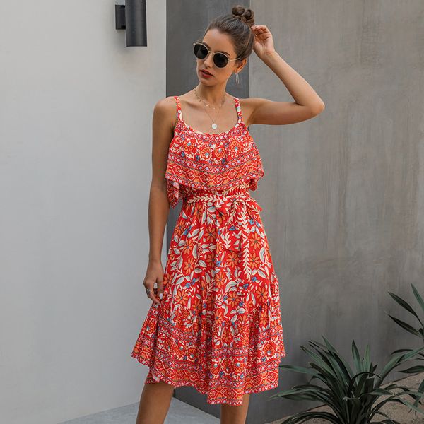 

2020 new fashion summer spaghetti strap dress women cotton print v neck streetwear high waist sleeveless dress, Black;gray