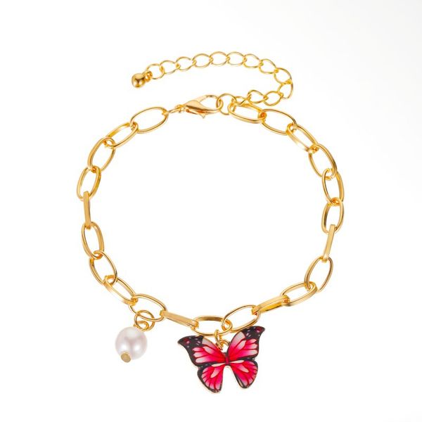 

2020 vintage punk gold color chain butterfly pendant bracelet for women wedding party statement pearl pendant bangles, Golden;silver