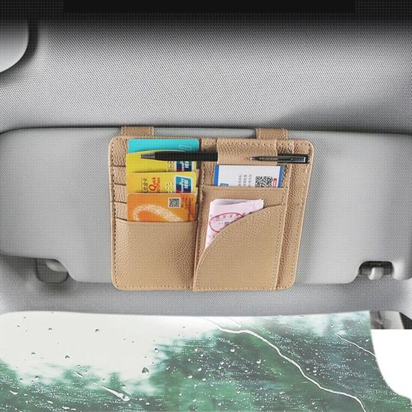

car sun visor organizer holder pu leather sunglass cd dvd card stowing case clip holder automatic storage car styling