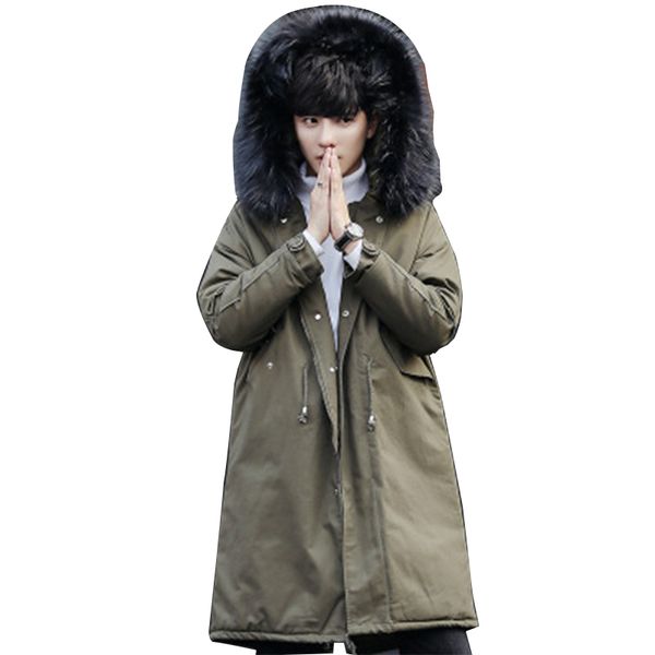 

men's down & parkas 2021 fashion winter jacket long coat faux fur collar thick warm pike uniform casual, Black