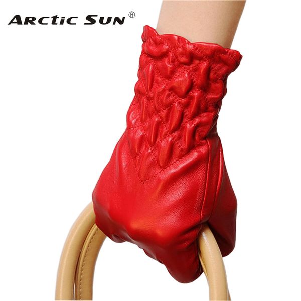

2020 new women genuine leather gloves winter thermal elastic wrist fashion sheepskin glove for driving time-limited l054nc, Blue;gray