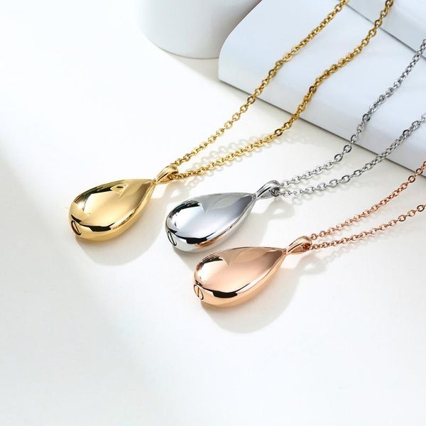 

stainless steel drop shape cremation urn rose gold pendant necklace gold water drop necklaces with filling kit, Silver
