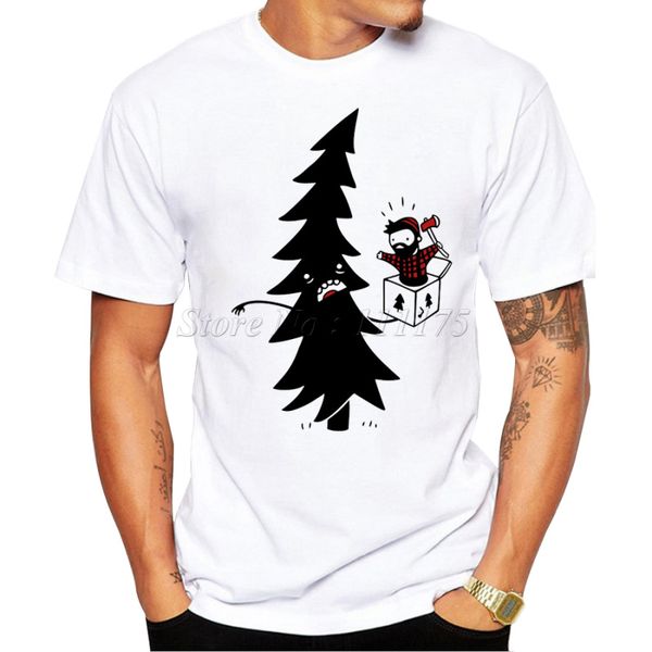 

2019 new funny tree and lumberjack design men's printed t shirt cool casual tee