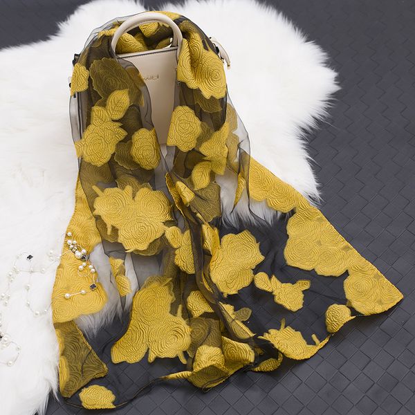 

scarves 2021 women's scarf leaves and flower pattern long shawl spring autumn high-quality lady elegant hijab wraps, Blue;gray