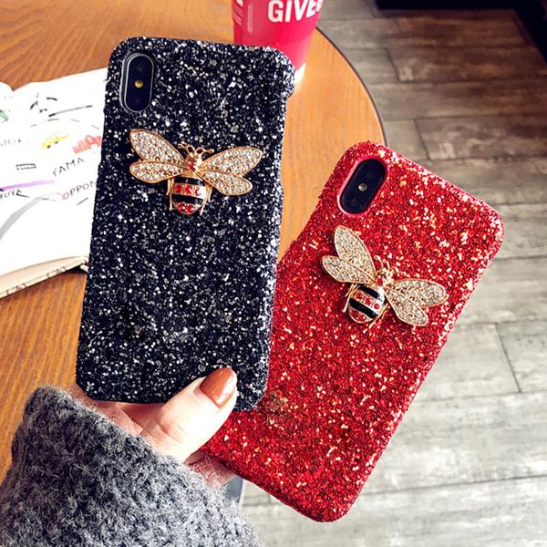 

cgjxs3d bling glitter shining metal bee case for iphone 6 6s 7 8 plus x flash diamond hard plastic back cover phone coque