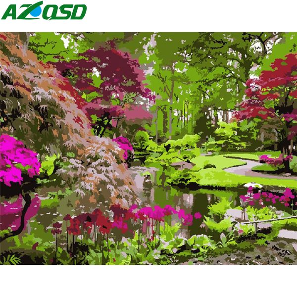 

azqsd painting by numbers on canvas diy landscape decor for home unframe coloring by numbers forest handmade gift acrylic paint