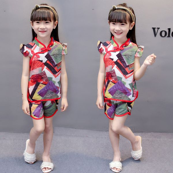 

excelent new summer infant girls clothes sets antique costume floral print simple dark fragrant cheongsam shorts cool outfits, White