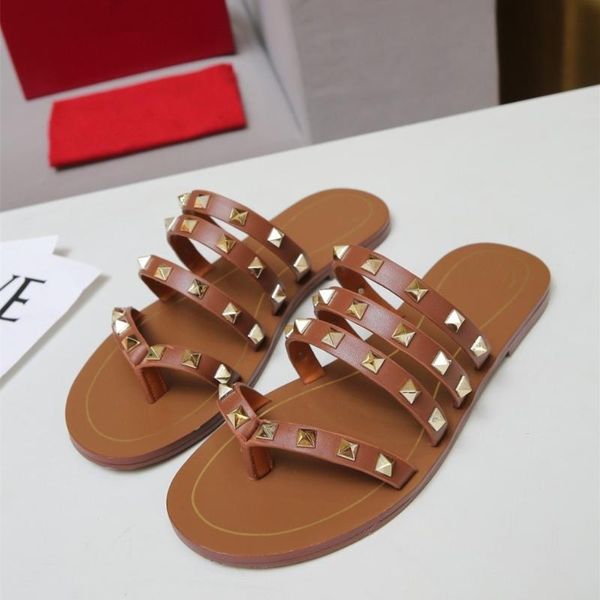 

shoes women summer leisure fashion women slippers genuine cow leather metal decor slippers zapatos de mujer, Black