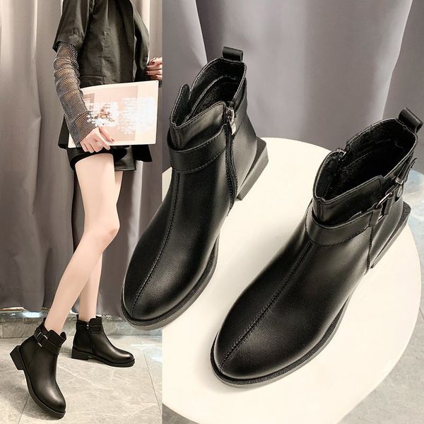 

women's black short boots, fashionable british style flat ankle boots