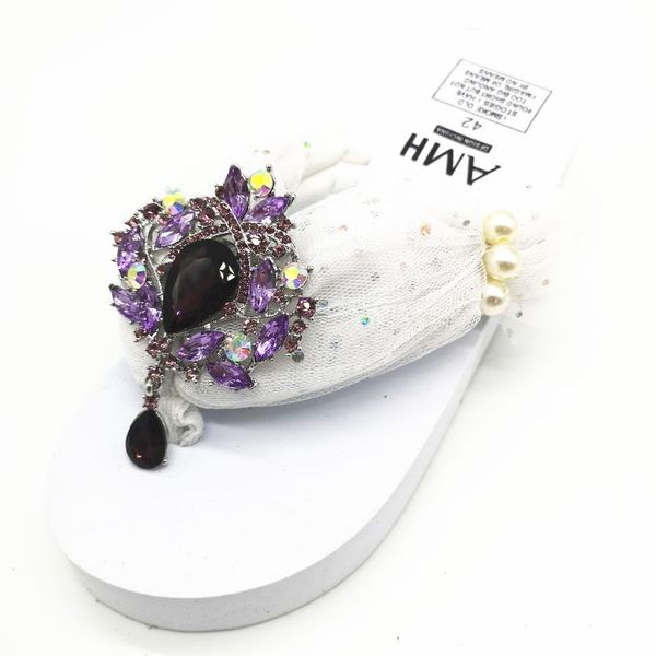

hahaflower fashion new summer diamond crown flip flops shoes women and girls slippers sandals beaded diamond slippers, Black