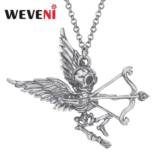 

weveni halloween alloy plated antique gold skeleton necklace archery skull pendant jewelry for women girl novelty gift accessory, Silver