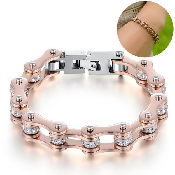 

fashion women rhinestone titanium steel bike chain bracelet bangle jewelry gift, Black