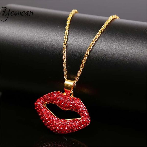 

новый 2020 большой красный рот ожерелье мода хип-хоп панк симпатичные длинные ожерелья женщины мужчины партии ювелирных аксессуаров collier, Silver