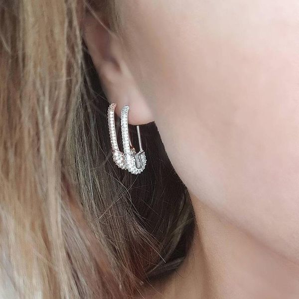 

2020 new arrived gold filled paperclip safety pin earring full micro pave cz sparking bling european unique jewelry, Golden;silver